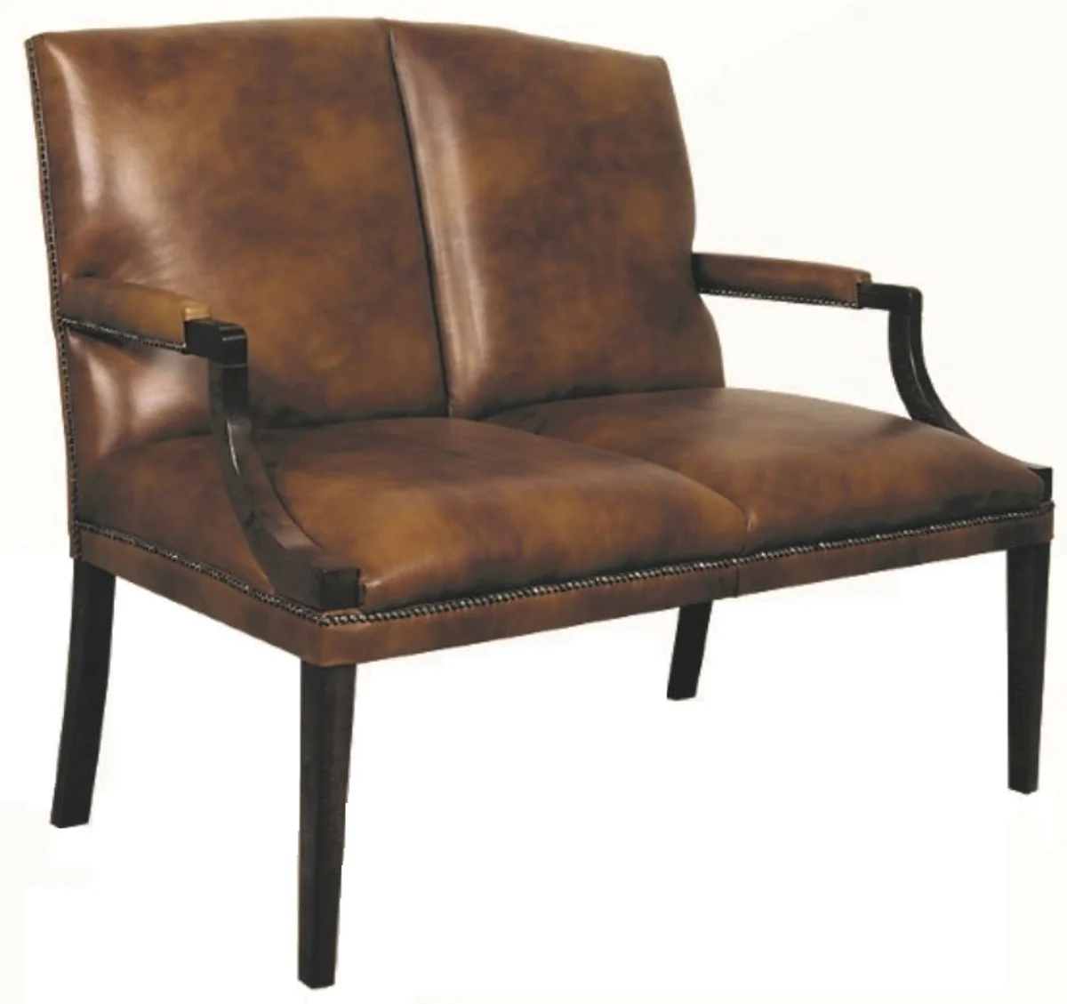 Casa Padrino banco 2 plazas con reposabrazos marr¨®n / negro 120 x 60 x H. 100 cm - Muebles de Cuero Genuino