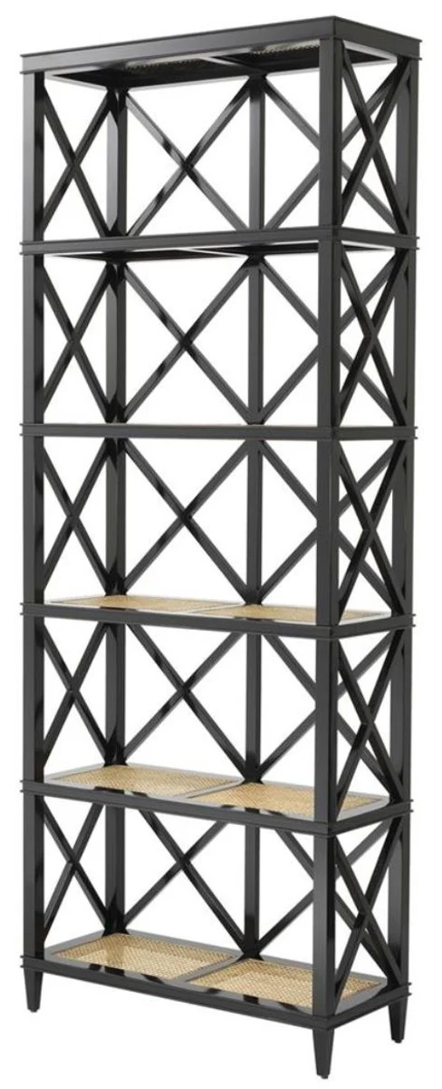 Casa Padrino Luxury Living Room Shelf Cabinet Black / Natural 85 x 35 x H. 220 cm - Luxury Furniture