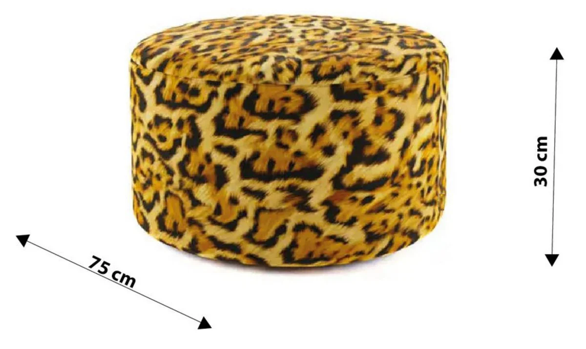 Casa Padrino Reposapi¨¦s de Lujo con Patr¨®n Leopardo ? 75 x A. 30 cm - Taburete Redondo de Terciopelo - Muebles de Sal¨®n - Muebles de Hotel - Muebles de Lujo - Int¨¦rieur de Lujo