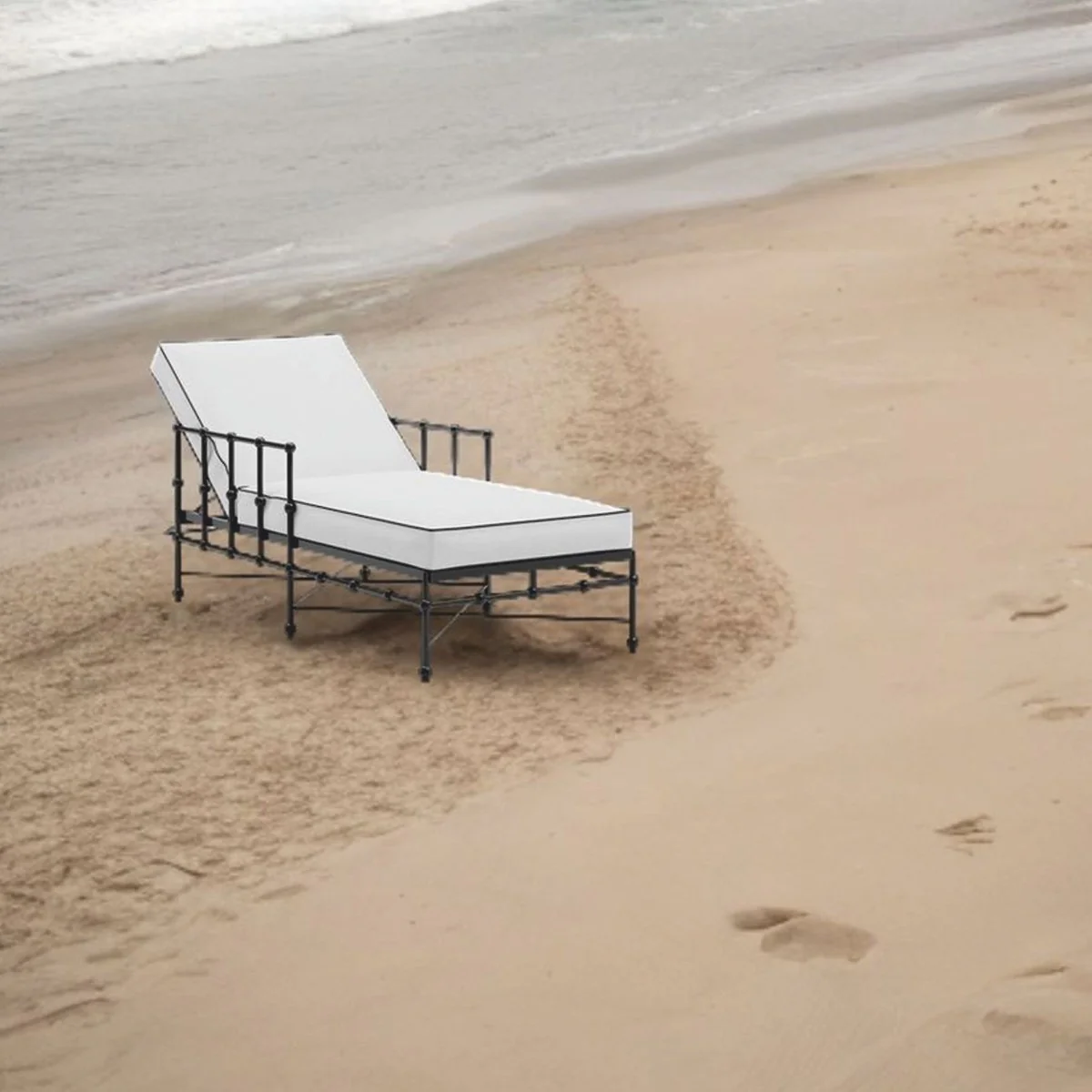 Casa Padrino Tumbona de Jard¨ªn de Lujo con Reposabrazos Blanco / Negro 198 cm - Muebles de Hotel y Jard¨ªn