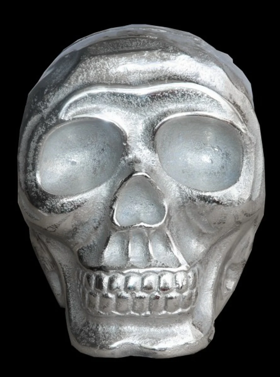 Casa Padrino Designer Skull Mod1S silver Height 13 cm, width 9 cm, depth 16,5 cm, skull - noble sculpture made of nickel-plated aluminum