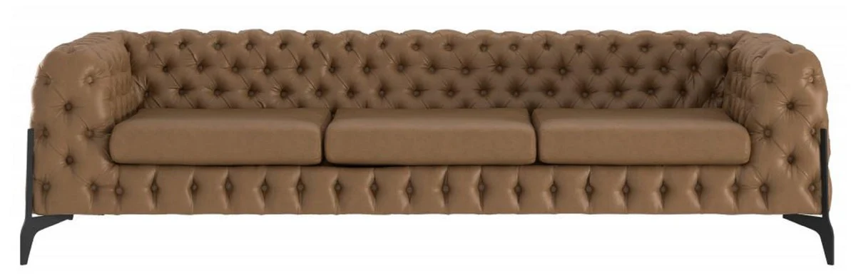 Casa Padrino Sof¨¢ Chesterfield de Lujo de Cuero Marr¨®n / Negro 269 x 91 x A. 62 cm - Sof¨¢ de Sala de Estar - Muebles de Sala de Estar Chesterfield