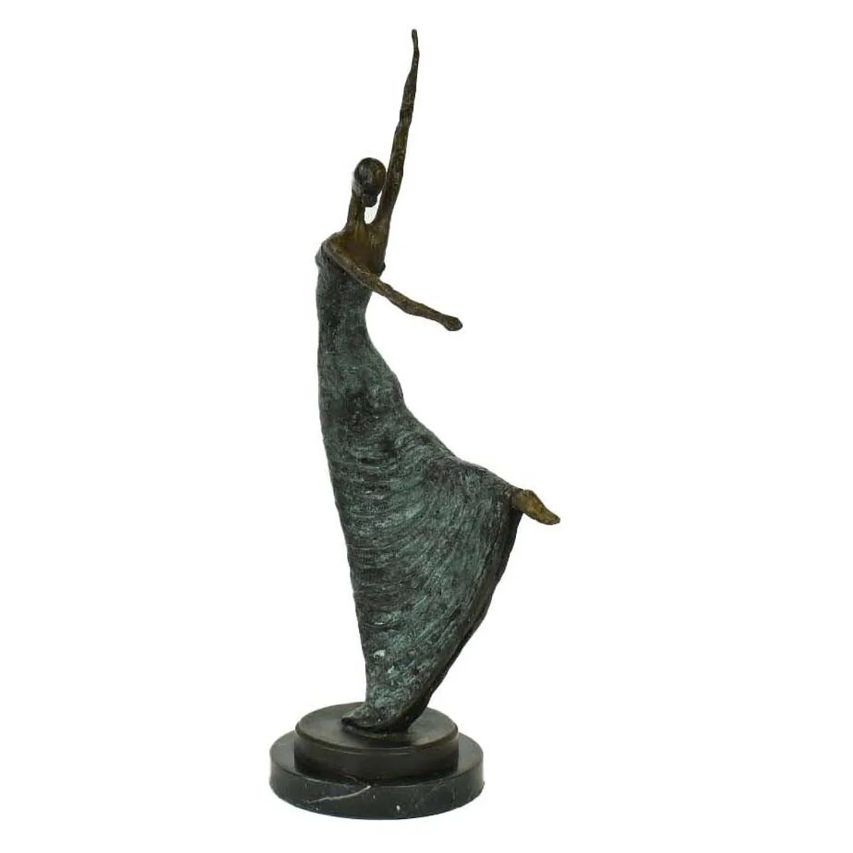 Casa Padrino escultura de bronce Art Nouveau de lujo bailarina bronce verde antiguo sobre base de mármol H 53,5 cm - figura de bronce - figura decorativa - accesorios decorativos