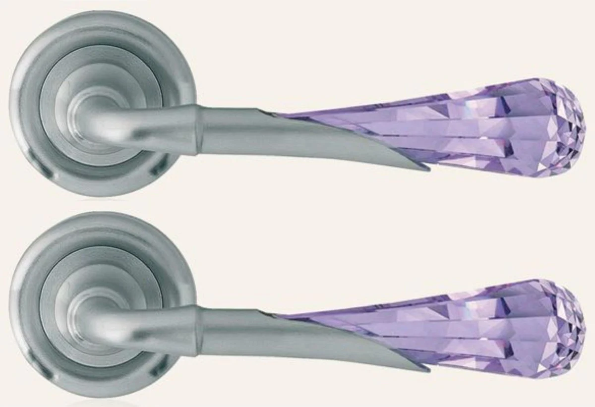 Casa Padrino conjunto de manija de puerta de lujo gris / violeta 15 x A. 5 cm - Manijas de puerta de lat¨®n noble con cristal Swarovski - Calidad de Lujo