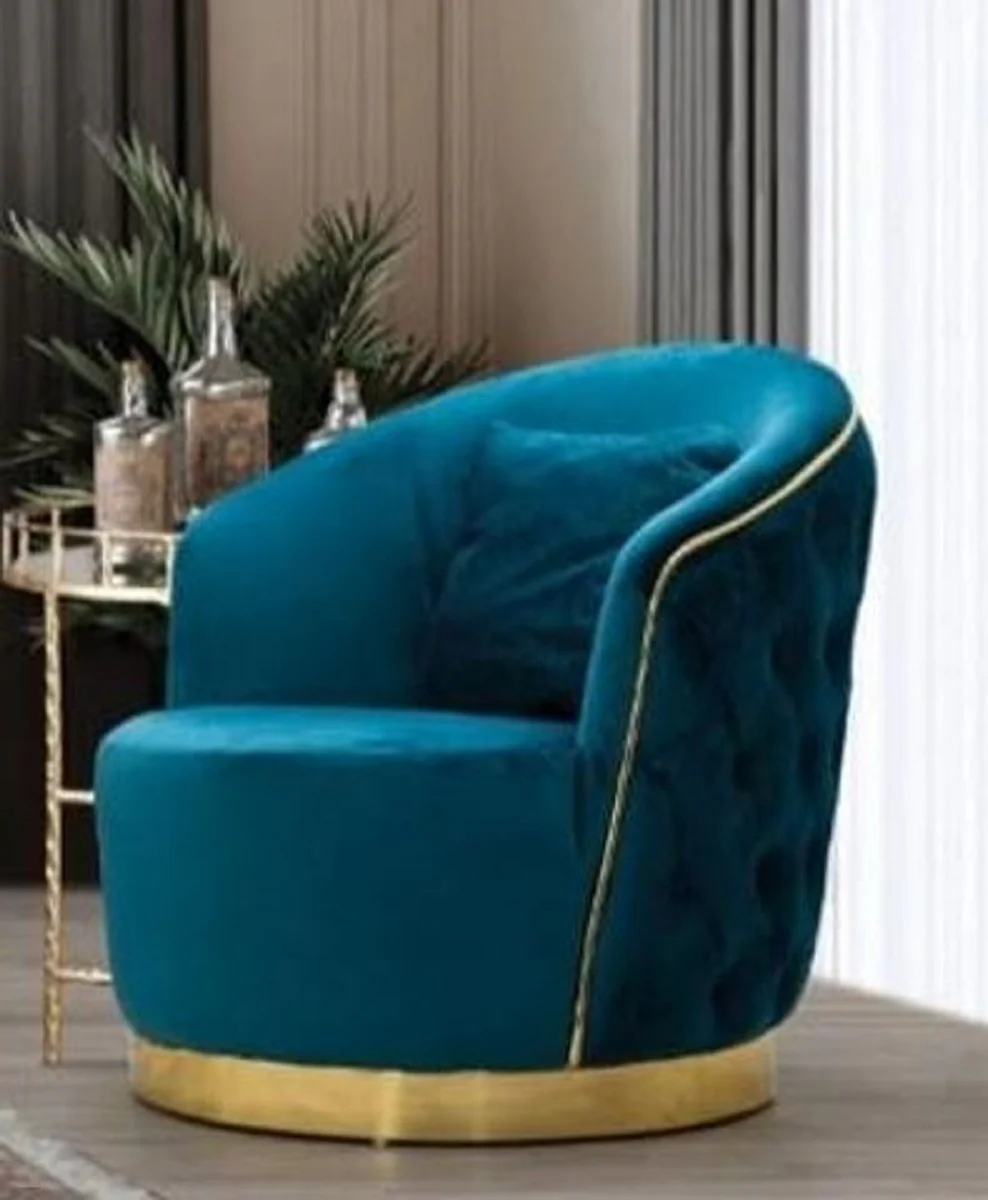 Casa Padrino sill¨®n Chesterfield de lujo turquesa / oro 90 x 95 x A. 75 cm - Sill¨®n de sal¨®n moderno - Muebles de Sal¨®n Chesterfield