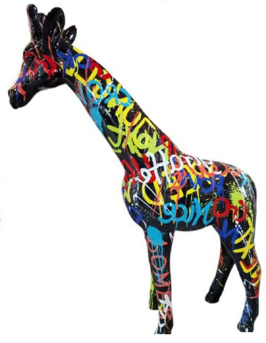 Casa Padrino escultura decorativa de lujo jirafa negro / multicolor A. 115 cm - Figura decorativa grande - Figura animal XXL - Escultura decorativa XXL - Esculturas y figuras decorativas XXL
