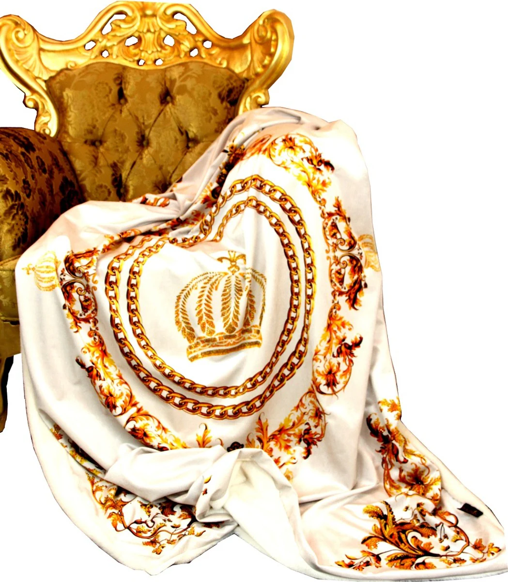Manta de lujo Pomp??s de Casa Padrino barroco crema / oro de Harald Gl??ckler con pedrer¨ªa