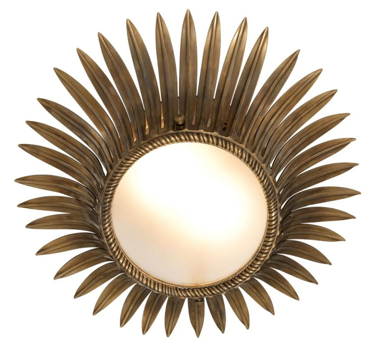 Casa Padrino lámpara de techo de lujo en diseño girasol latón vintage / blanco Ø 43 x H. 16,5 cm - Lámpara de Diseño