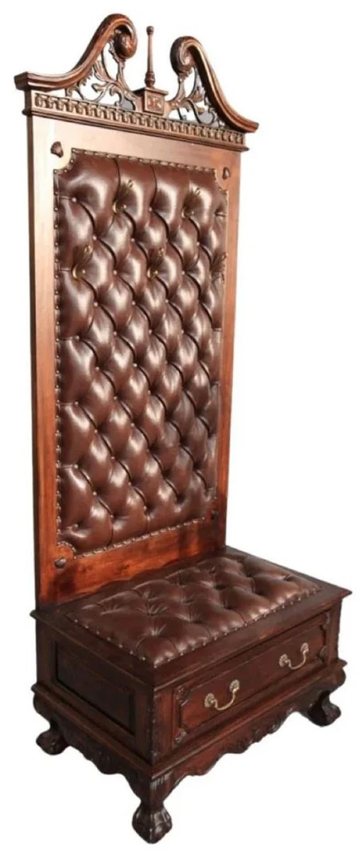Casa Padrino guardarropa barroco de lujo Chesterfield marrón oscuro - Guardarropa de caoba de estilo barroco hecho a mano con cuero genuino - Muebles de guardarropa de lujo de estilo barroco