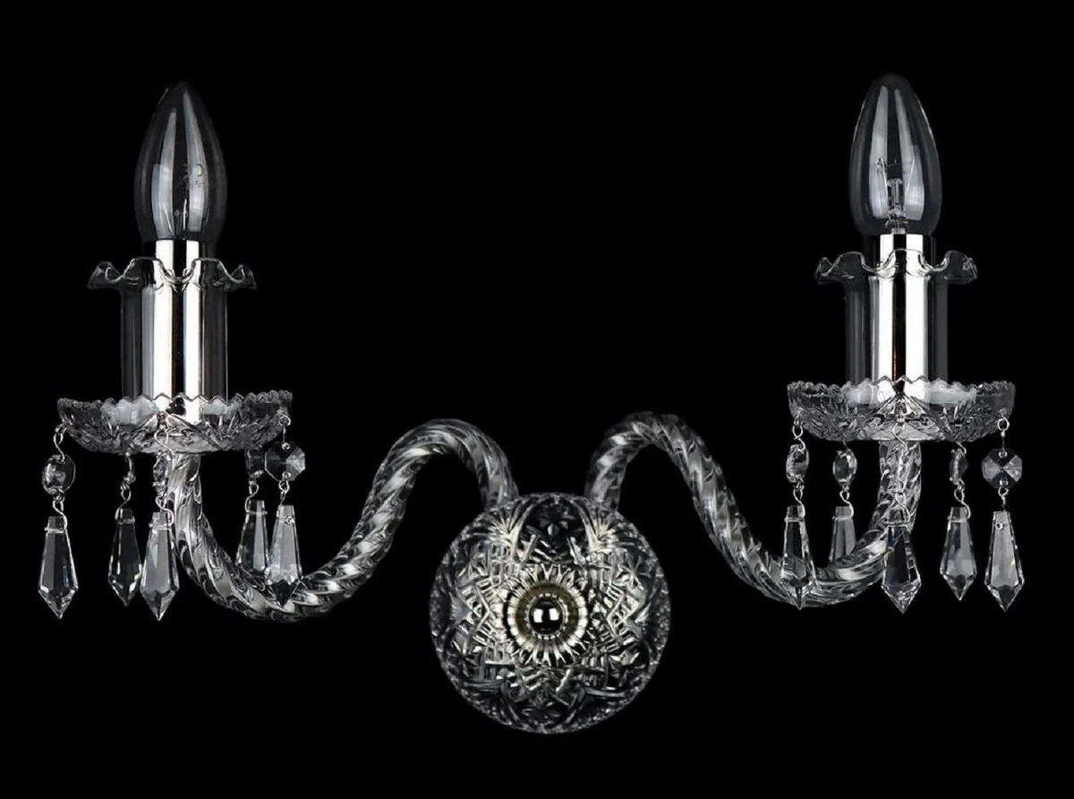 Casa Padrino lámpara de pared doble barroco de lujo plata 30 x 18 x A. 20 cm - Lámpara de pared de estilo barroco con colgantes de cristal - Luces barrocos - Noble y magnífica