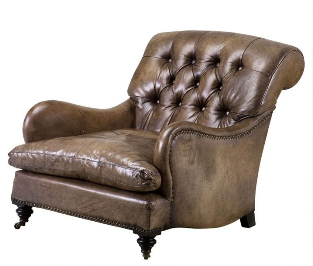Chesterfield Luxury Real leather wing chair New York Vintage Leather Olive by Casa Padrino - Club Chair