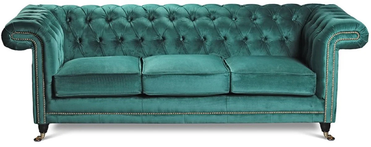 Casa Padrino sof¨¢ Chesterfield de lujo en terciopelo verde / negro / lat¨®n 240 cm
