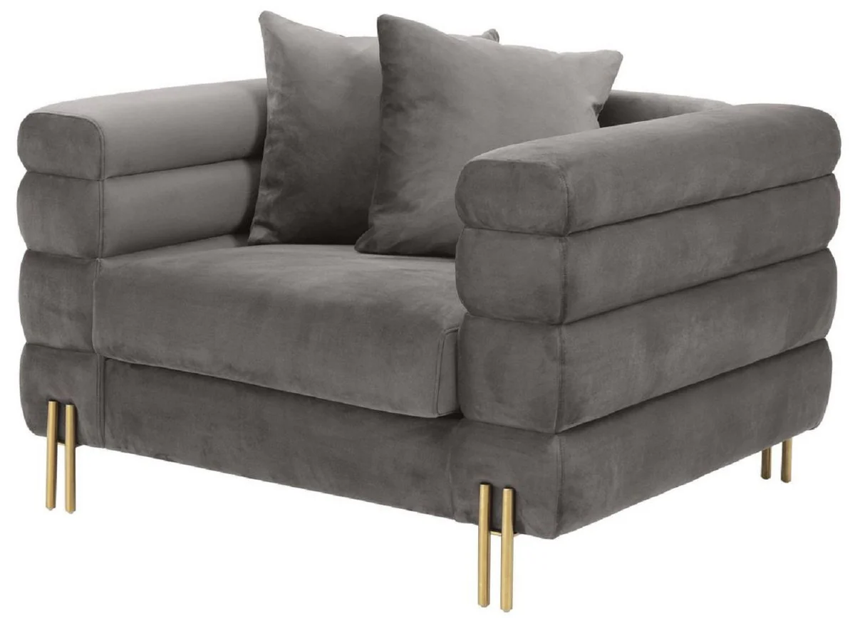 Casa Padrino sill¨®n de lujo gris / lat¨®n 109 x 97 x A. 68 cm - Sill¨®n de sal¨®n con tela de terciopelo fino - Muebles de Lujo