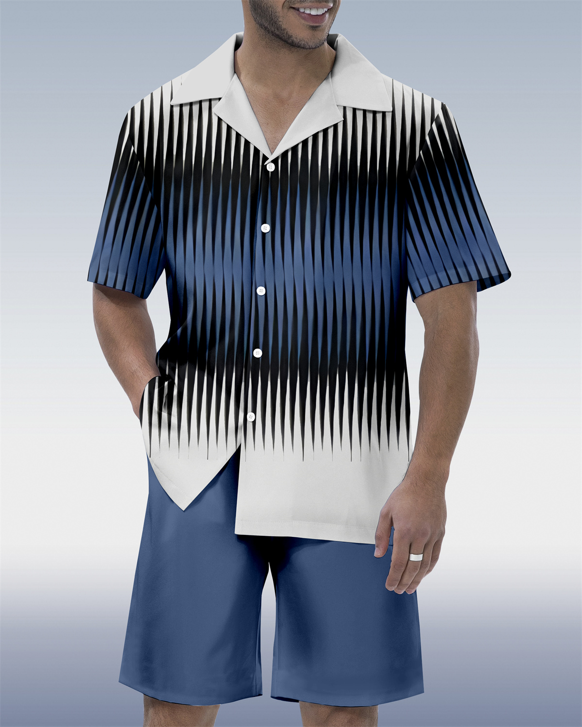 Suitmens Men's Geometric Abstract Art Short Sleeve Shirt Set 205