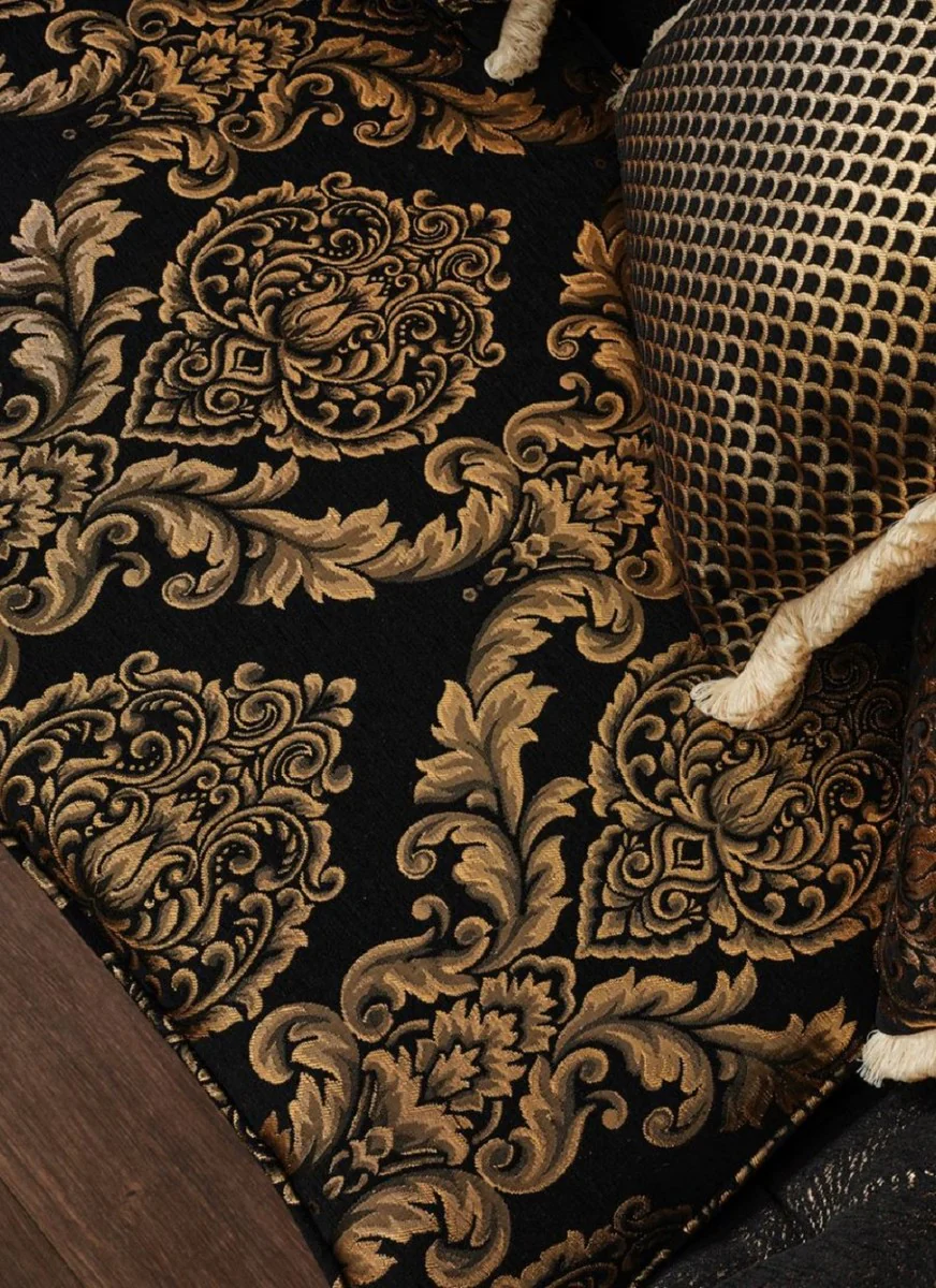 Casa Padrino sof¨¢ barroco de lujo negro / oro 230 x 80 x A. 126 cm - Magn¨ªfico sof¨¢ de sal¨®n con patr¨®n elegante y cojines decorativos - Muebles de sal¨®n barrocos