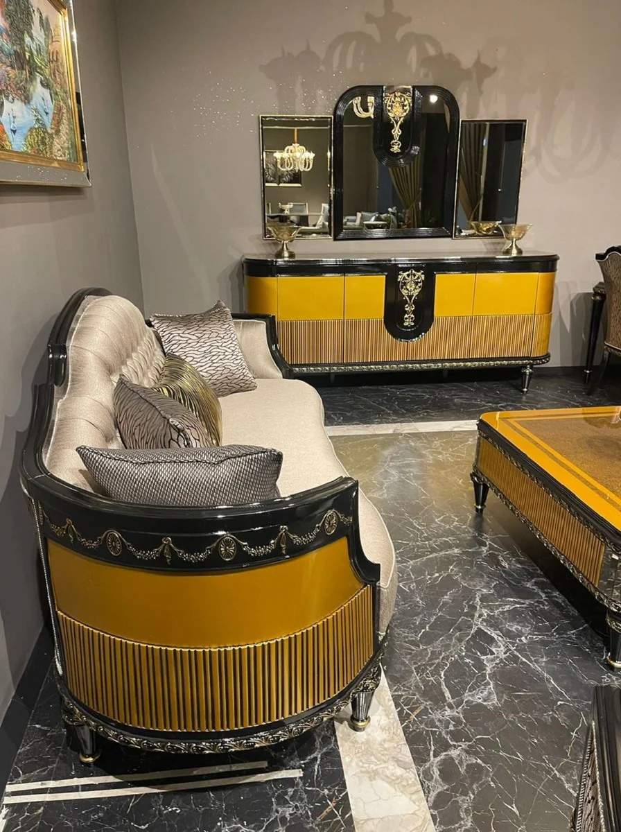 Casa Padrino sof¨¢ barroco de lujo oro / negro / oro - Magn¨ªfico sof¨¢ de sal¨®n - Muebles de sal¨®n estilo barroco - Muebles de lujo estilo barroco - Muebles barrocos - Noble y Magn¨ªfico