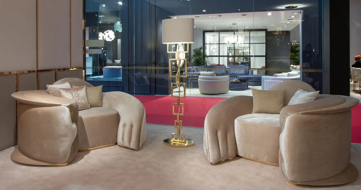 Casa Padrino lámpara de pie de diseño de lujo oro / marfil 45 x 20 x A. 180 cm - Lámpara de pie de latón chapado en oro noble - Muebles de Hotel - Calidad de Lujo