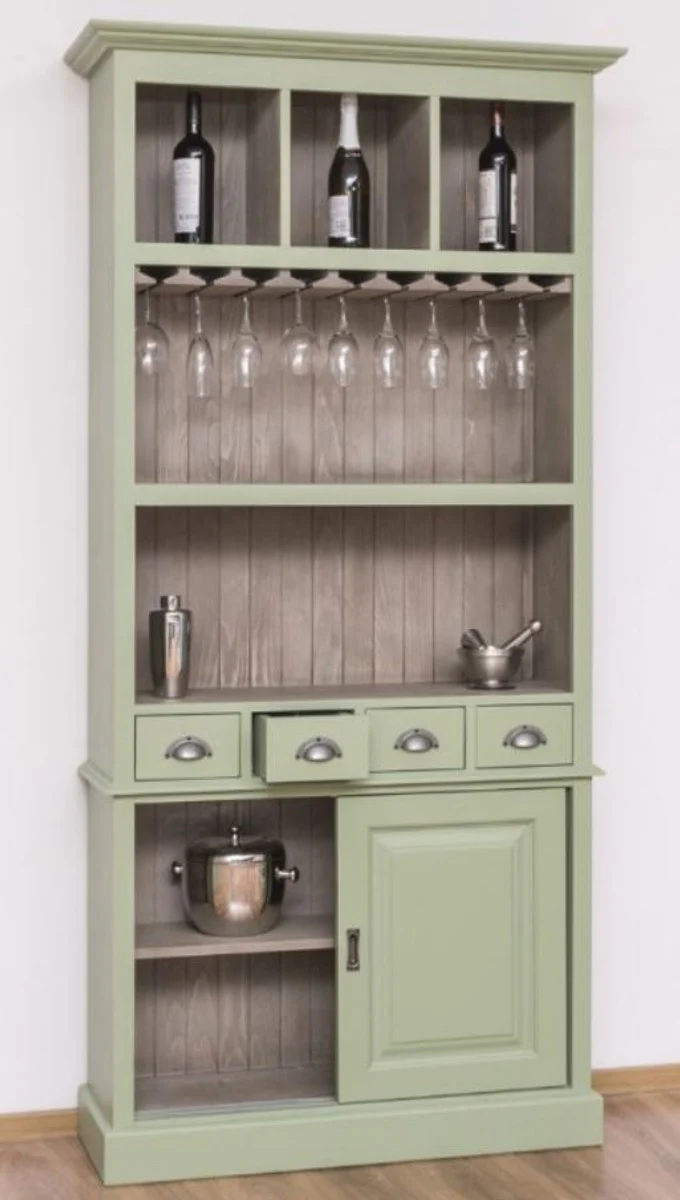 Casa Padrino gabinete de vino de estilo campestre verde claro / gris 103 x 36 x A. 210 cm - Gabinete bar en estilo campestre - Mueble bar estilo campestre