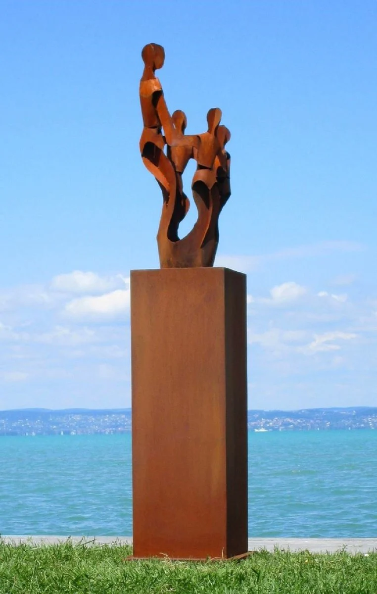 Casa Padrino escultura de metal de decoraci¨®n de jard¨ªn XXL amigos sobre columna ¨®xido A. 182 cm