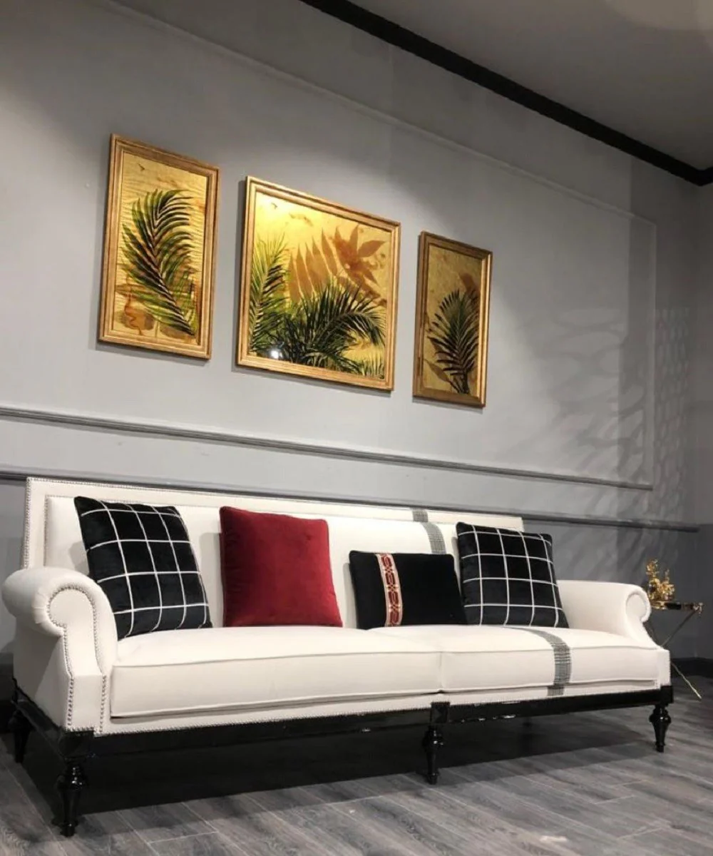 Casa Padrino sof¨¢ barroco de lujo blanco / plata / negro - Sof¨¢ de sal¨®n noble en estilo barroco - Muebles de sal¨®n barrocos