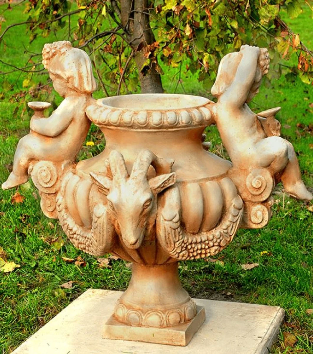 Casa Padrino Jarrón Art Nouveau Beige Ø 58 x A. 69 cm - Florero Elegante - Decoración de Jardín y Terraza Barroco y Art Nouveau