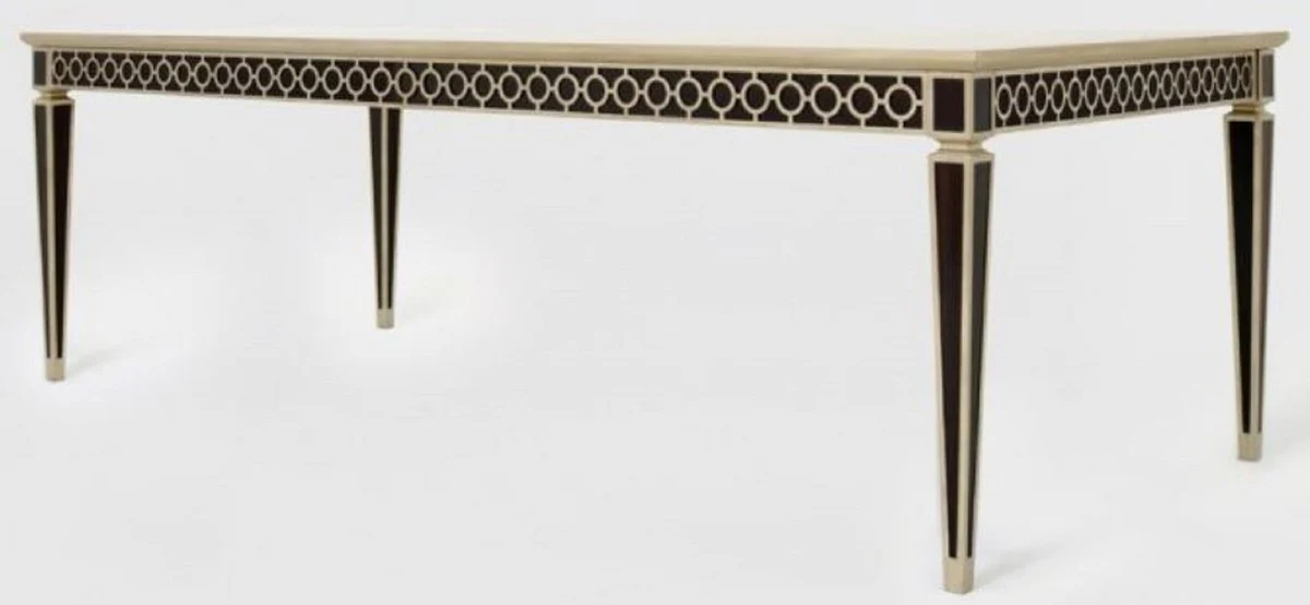 Casa Padrino mesa de comedor barroco de lujo negro / plata 240 x 110 x A. 78 cm - Mesa de cocina de madera maciza - Mesa de comedor - Muebles de comedor en estilo barroco