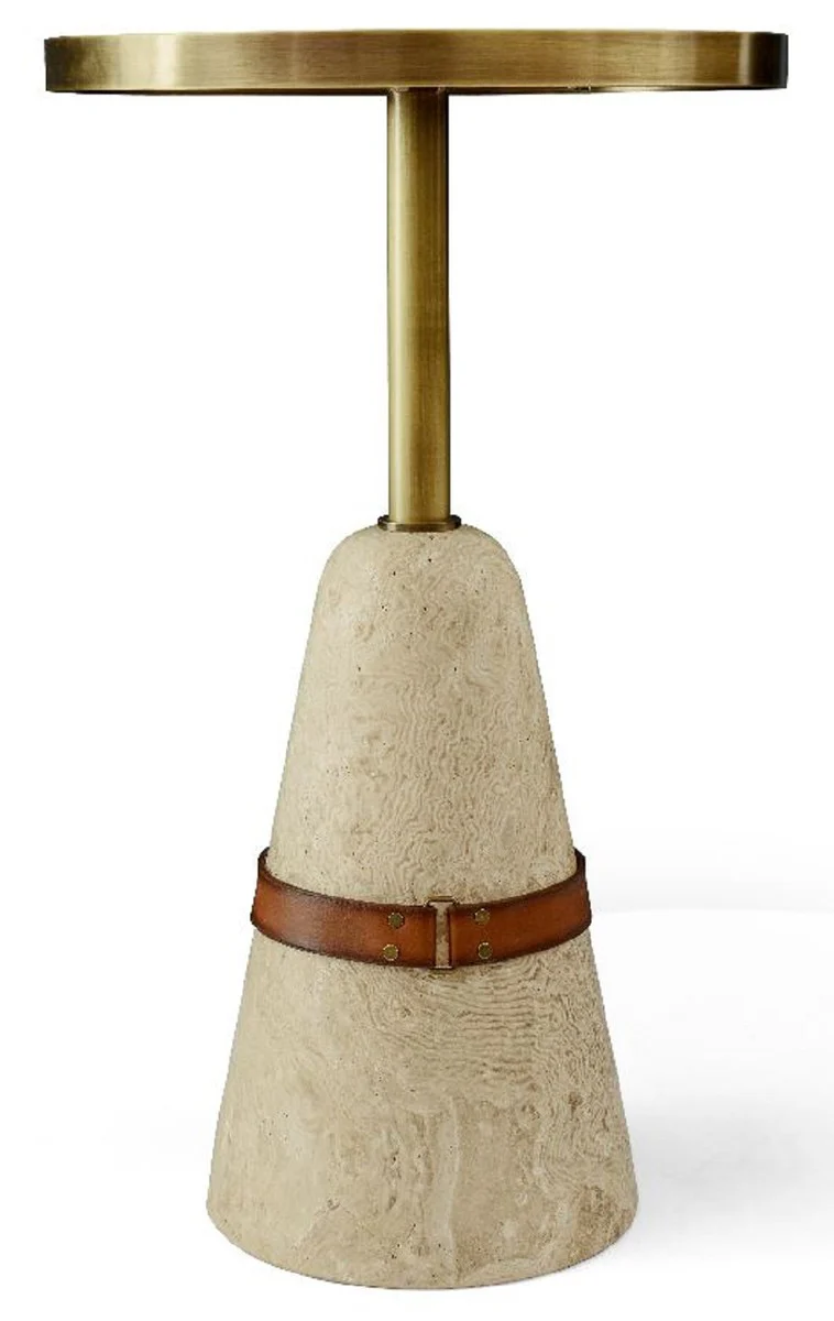 Casa Padrino mesa auxiliar de lujo marr¨®n / lat¨®n / beige ? 40 x A. 74,5 cm - Mesa redonda con base de m¨¢rmol - Muebles de sal¨®n - Muebles de lujo