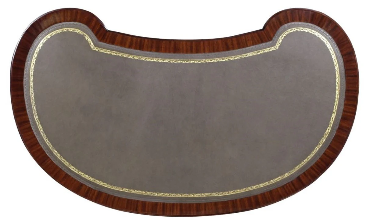 Casa Padrino escritorio barroco de lujo marr¨®n oscuro / plata / gris / oro - Escritorio de caoba hecho a mano con 5 cajones - Mobiliario de oficina barroco noble