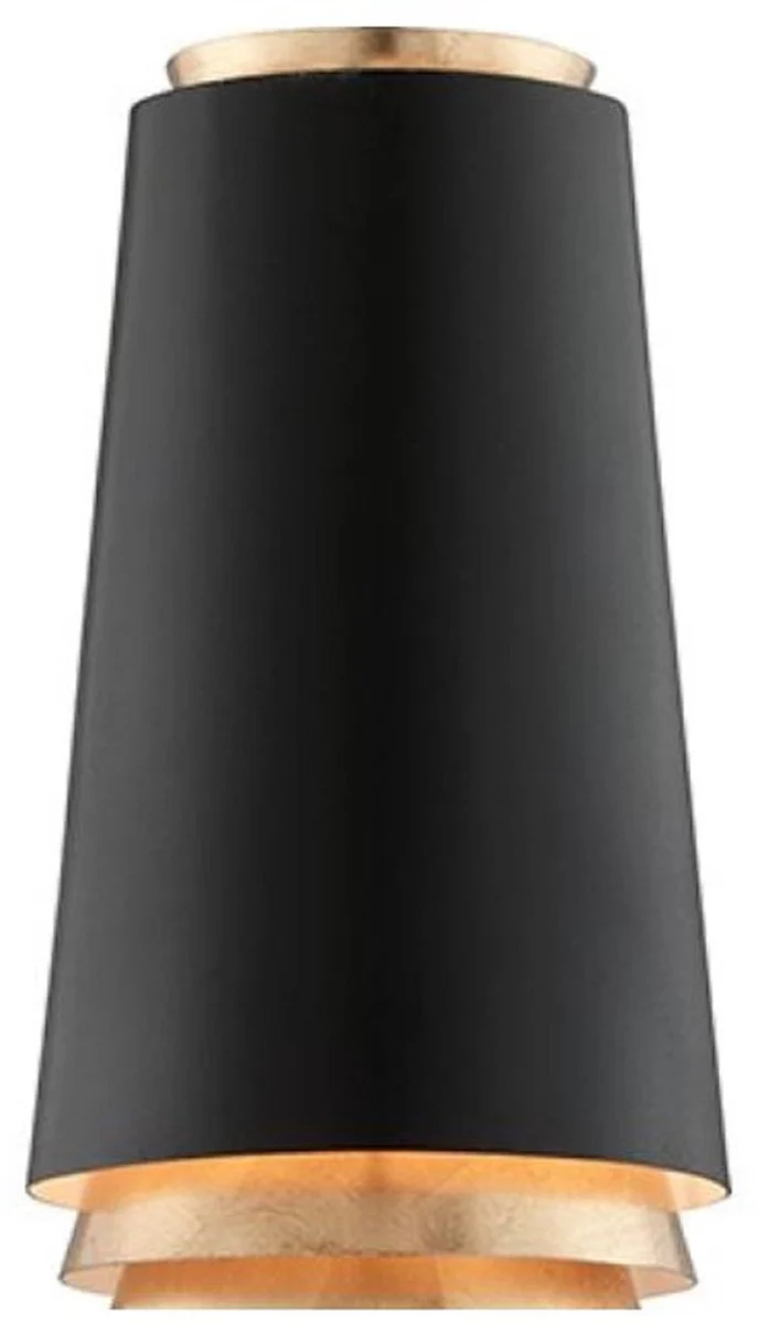 Casa Padrino lámpara colgante LED de lujo negro / oro Ø 21 x H. 38,1 cm - Lámpara Colgante de Metal Redonda con Pan de Oro