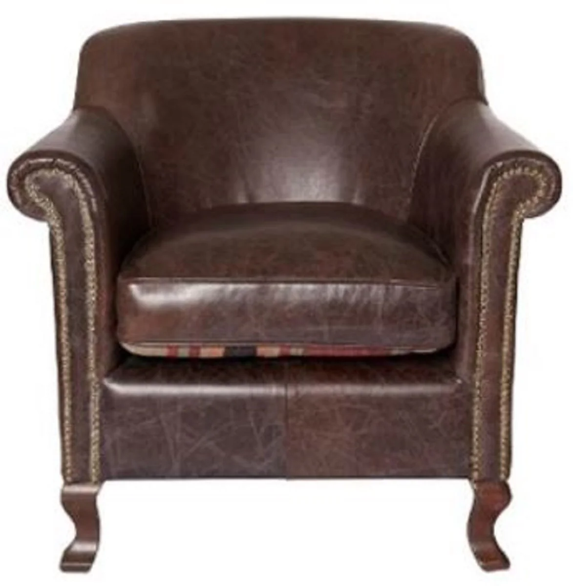 Casa Padrino sill¨®n de cuero aut¨¦ntico de lujo marr¨®n oscuro vintage 88 x 81 x A. 79 cm - Sill¨®n de cuero de sal¨®n - Muebles de sal¨®n de cuero aut¨¦ntico