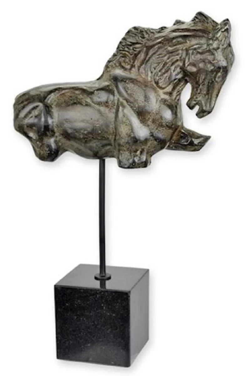 Casa Padrino escultura decorativa de aluminio de lujo torso de caballo gris antiguo / negro 28,5 x 10,8 x A. 45,5 cm - Figura decorativa de aluminio con base de mármol - Decoración de escritorio