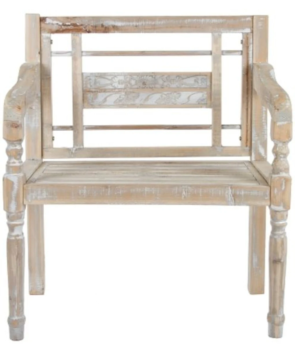 Casa Padrino banco de estilo country con brazos blanco antiguo / natural 71 x 42 x H. 85 cm - Muebles Decorativos Shabby Chic