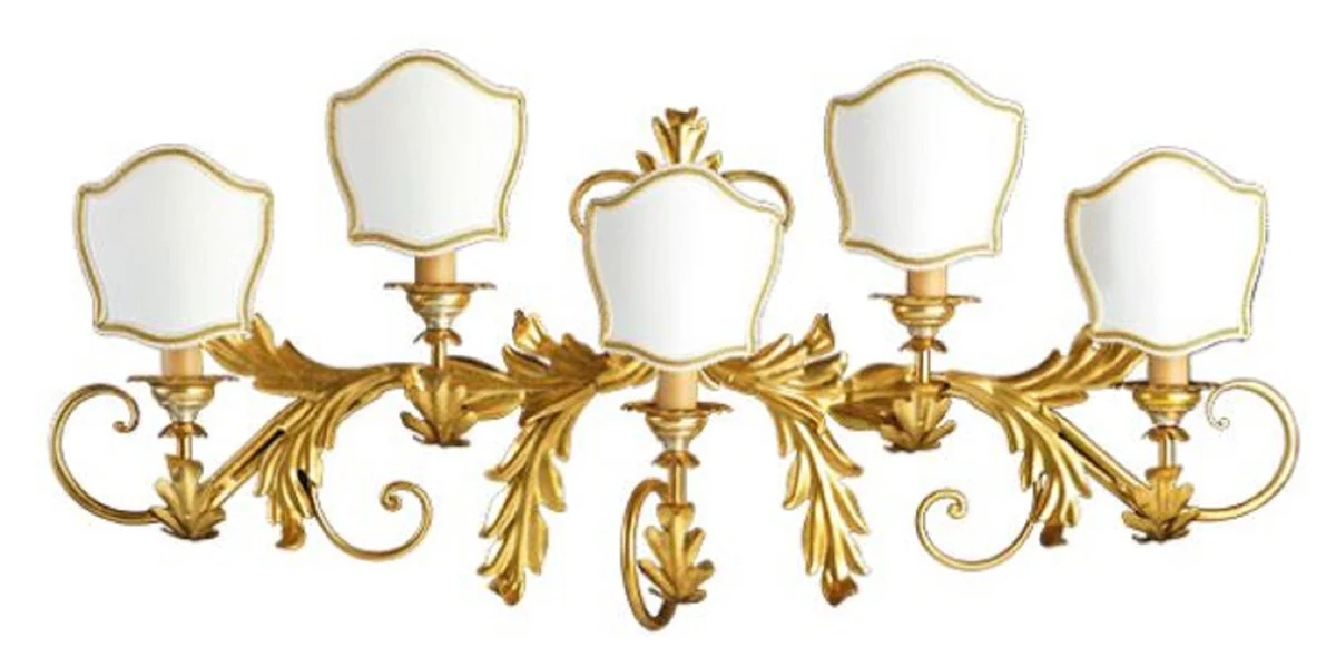 Casa Padrino lámpara de pared barroco de lujo oro / blanco 86 x 20 x A. 38 cm - Lámpara de pared de metal hecha a mano con pantallas - Lámparas de pared barrocos