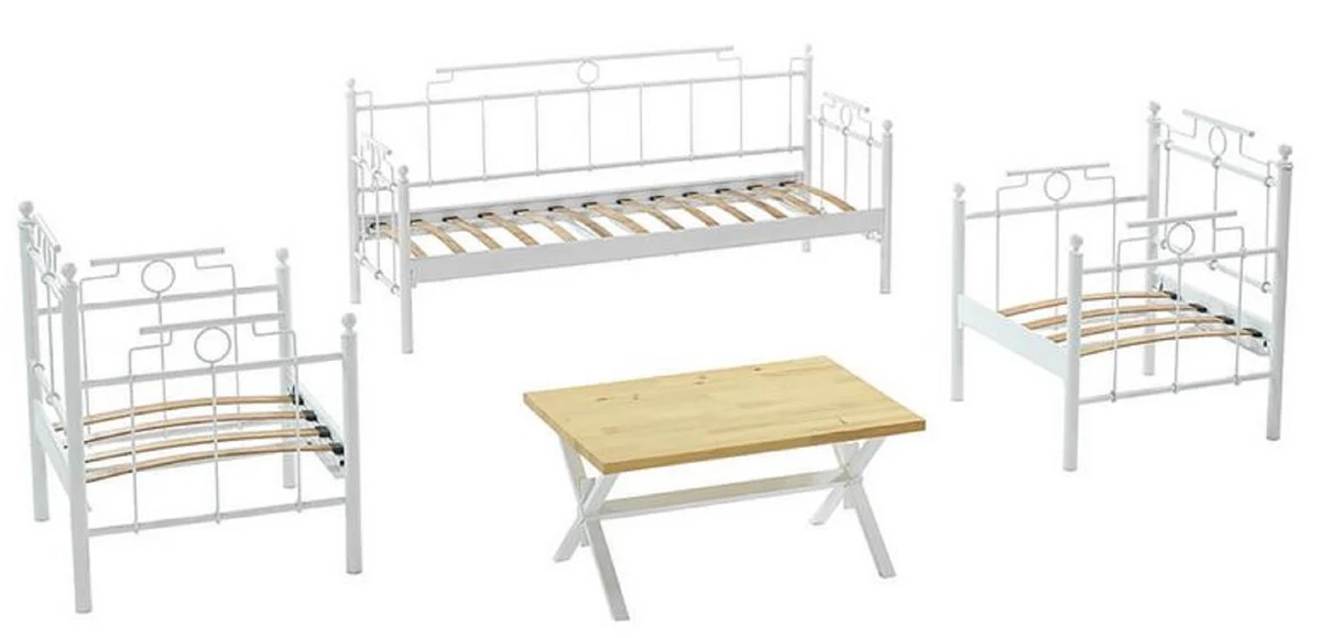 Casa Padrino Art Nouveau Conjunto de Muebles de Jardín Rojo Burdeos / Blanco - 1 Sofá y 2 Sillones y 1 Mesa - Muebles de Jardín y Patio en Estilo Art Nouveau