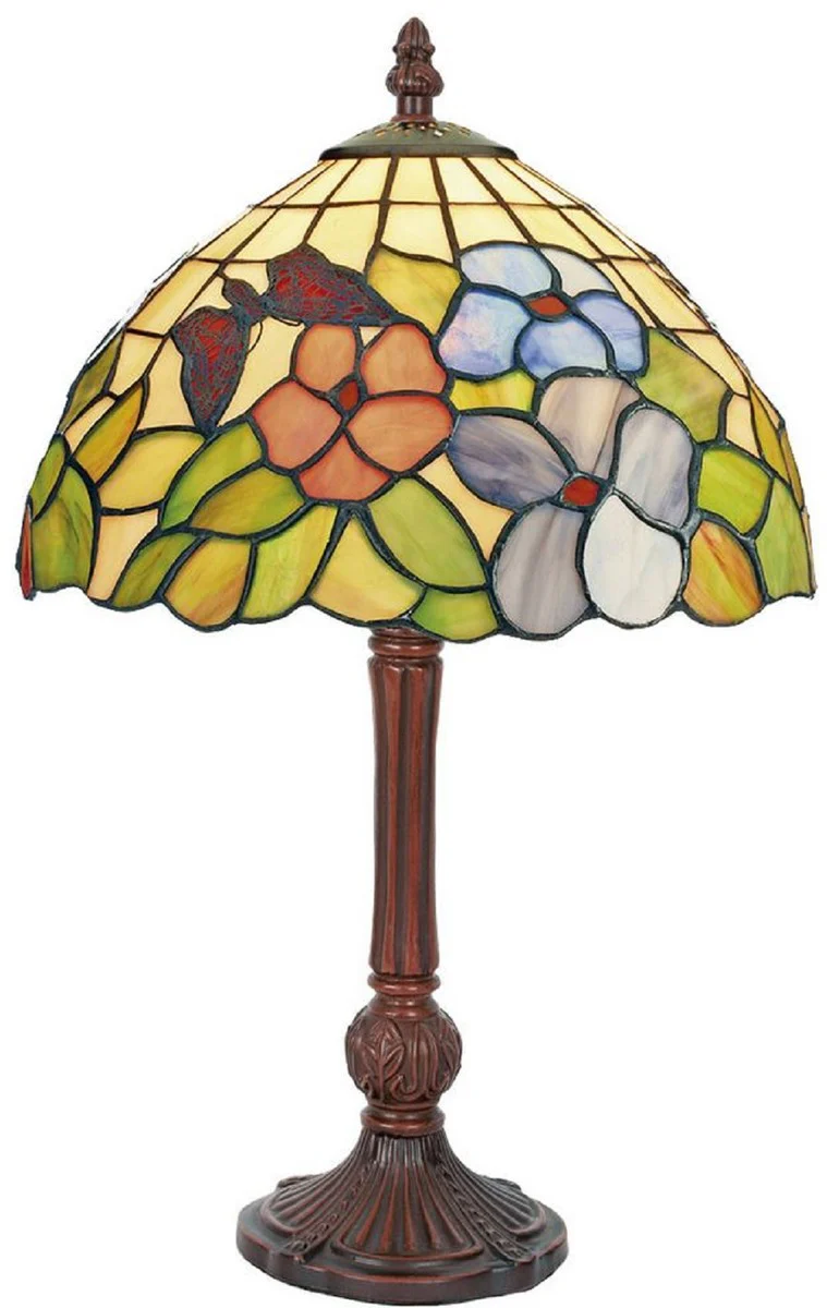 Casa Padrino lámpara de mesa Tiffany de lujo multicolor / marrón Ø 25 x A. 42 cm - Lámpara de escritorio - Lámpara de decoración de salón - Lámpara de taburete - Lámparas Tiffany