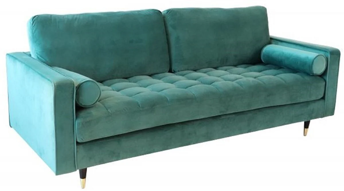 Casa Padrino sof¨¢ de terciopelo de sal¨®n con coj¨ªnes verde esmeralda / negro / lat¨®n 225 x 95 x A. 90 cm - Muebles de sal¨®n de lujo
