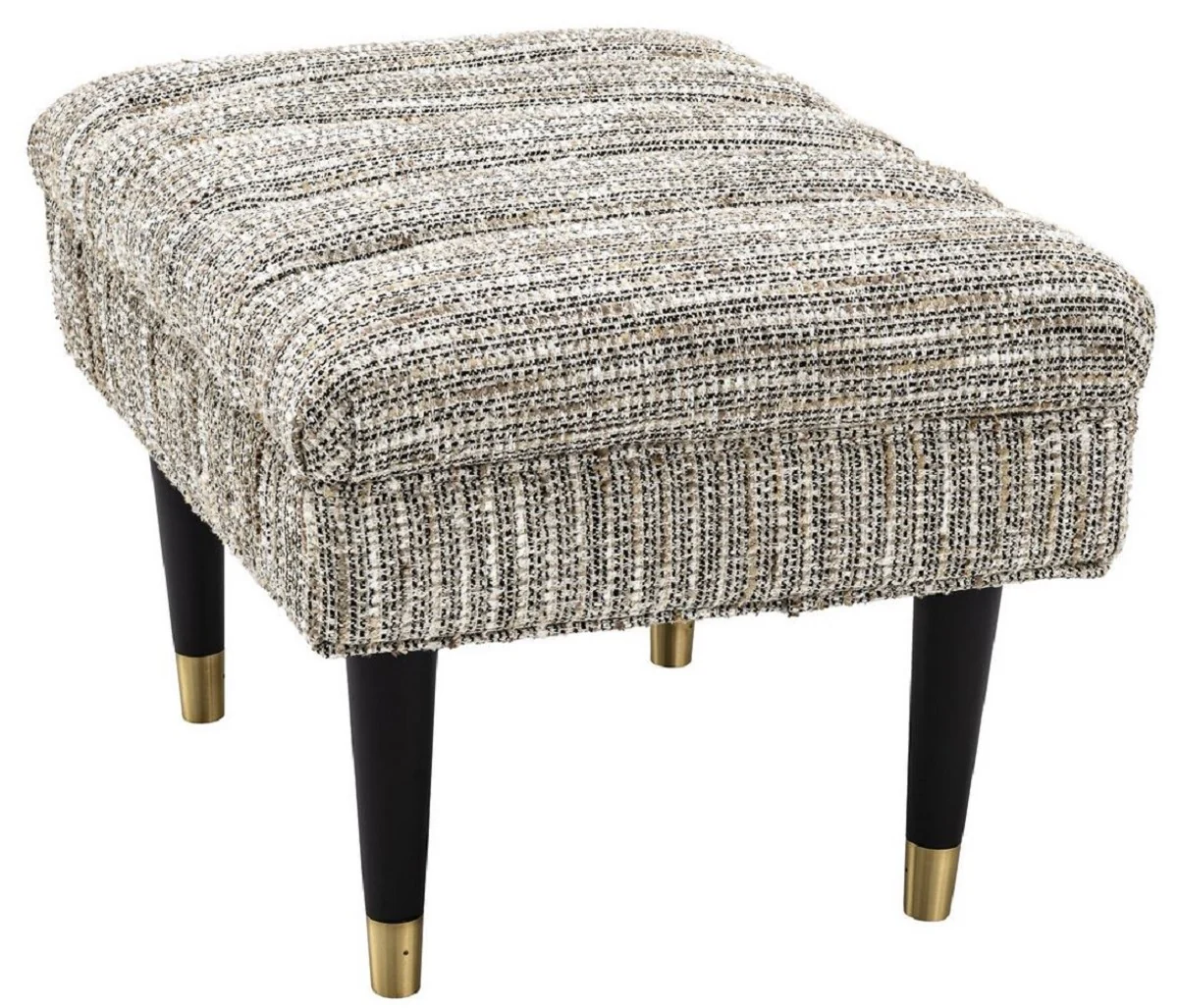 Casa Padrino banco de lujo beige / negro / lat¨®n 68 x 50 x A. 45 cm - Banco tapizado de madera maciza - Muebles de Sala de Estar - Muebles de Hotel - Colecci¨®n de Lujo