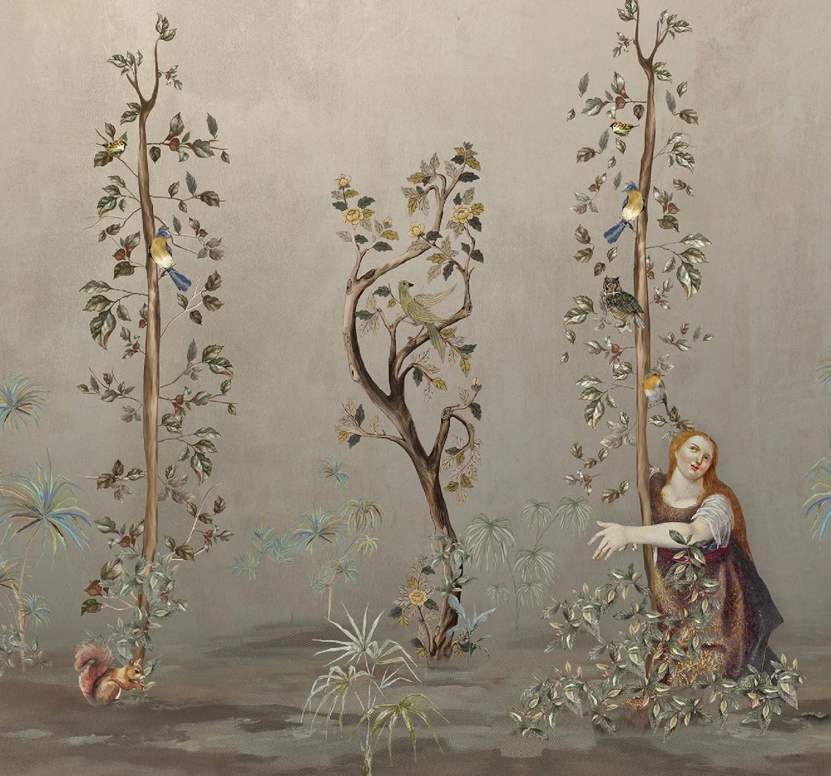 Casa Padrino conjunto de cortinas de lujo mujeres en el jardín gris / multicolor 250 x A. 290 cm - Cortinas de lino y terciopelo estampadas - Cortinas de ojales - Cortinas correderas - Colección de Lujo