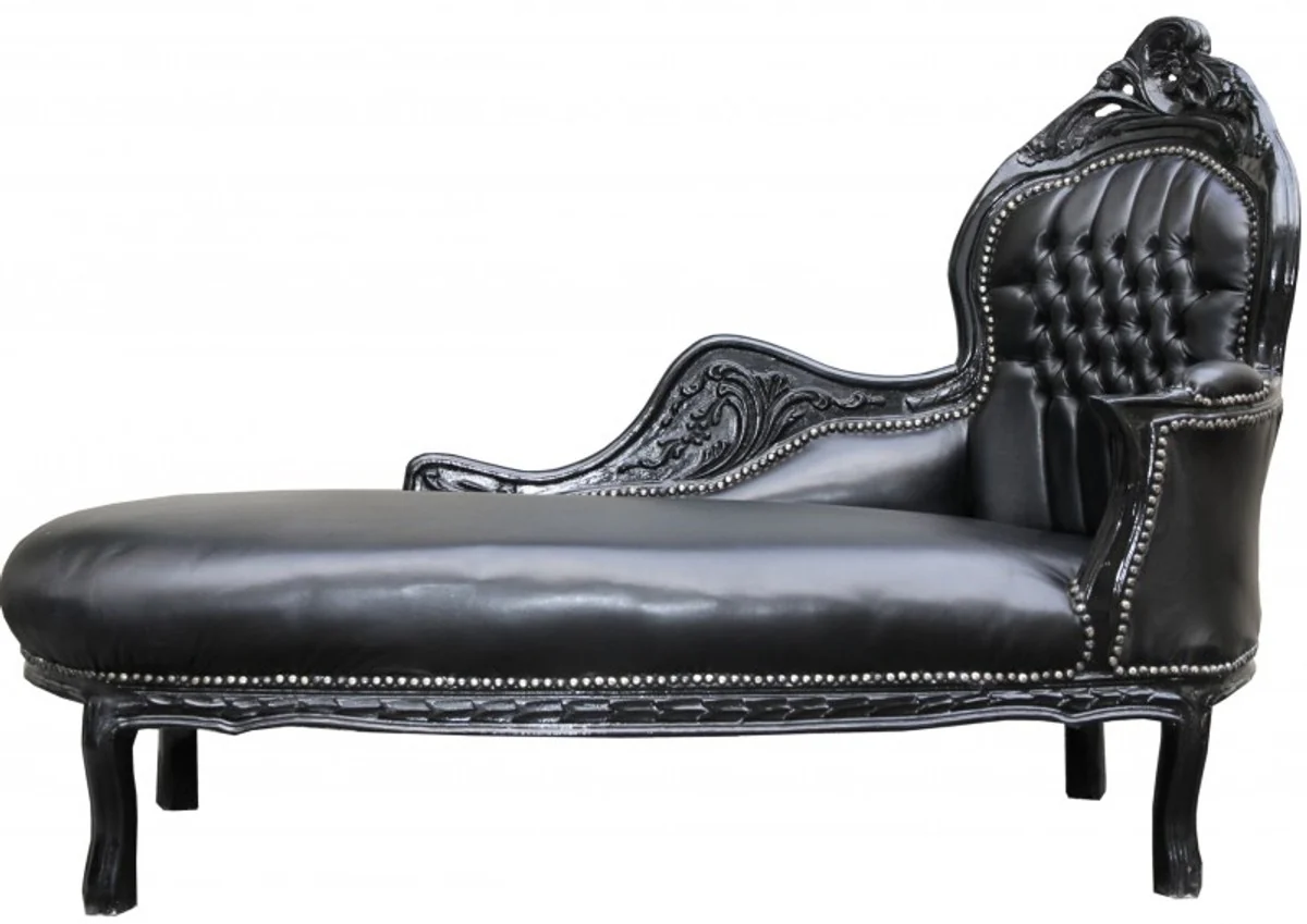 Casa Padrino Barroque Chaiselongue Mod2 Optica de cuero negro/negro Muebles barrocos