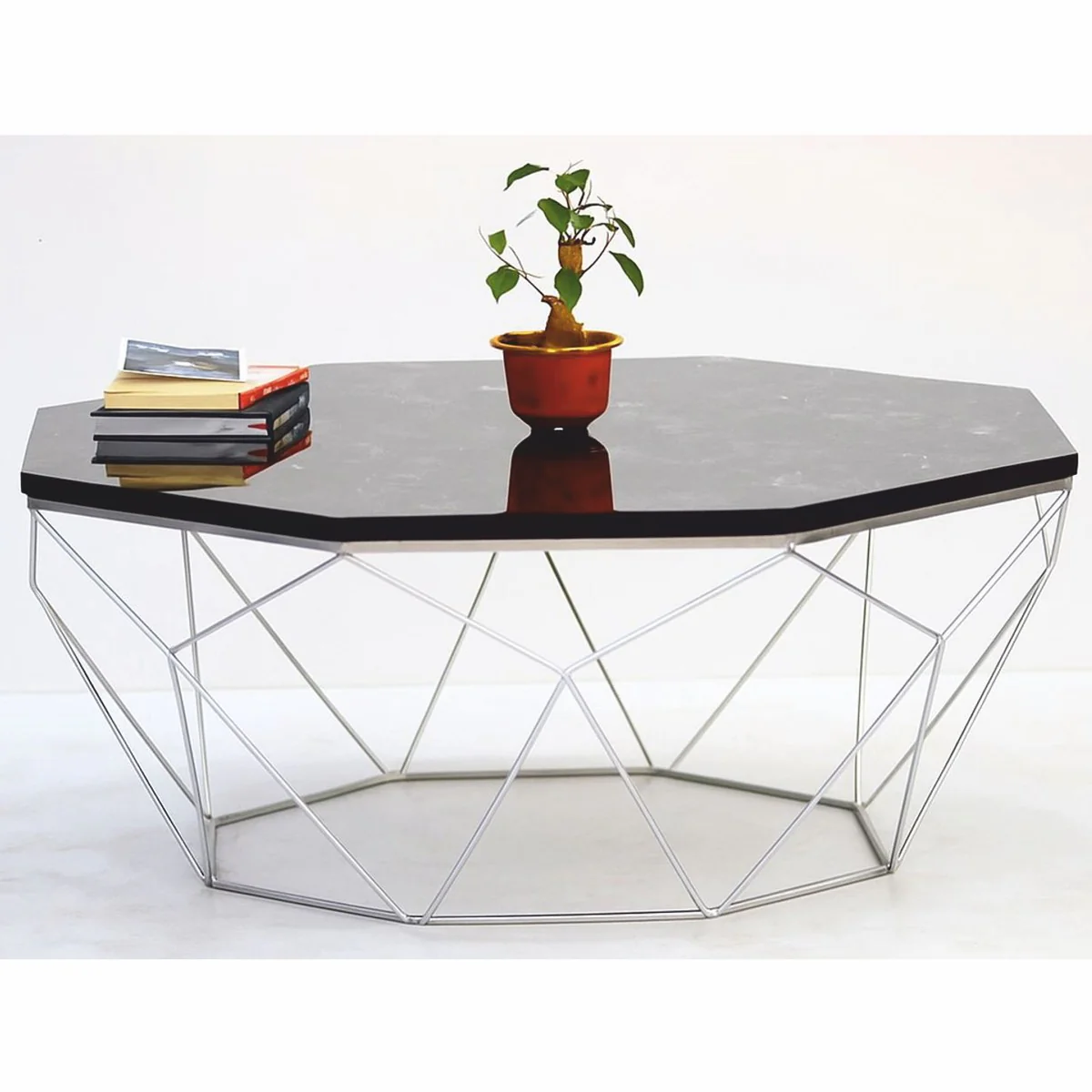 Casa Padrino mesa de centro de lujo negro / plata 90 cm - Muebles para hoteles y salones