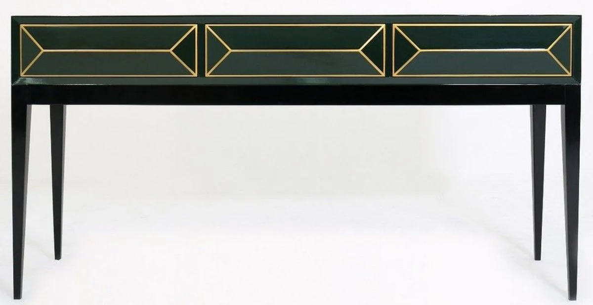 Casa Padrino consola Art Deco de lujo negro / verde / oro 180 x 49 x A. 92 cm - Consola de madera maciza con 3 cajones en ¨®ptica 3D - Mobiliario Art Deco