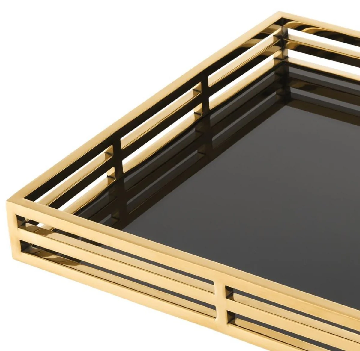 Casa Padrino bandeja de servicio de lujo oro / negro 56 x 36 x H. 5 cm - Bandeja de Acero Inoxidable con Espejo Negro
