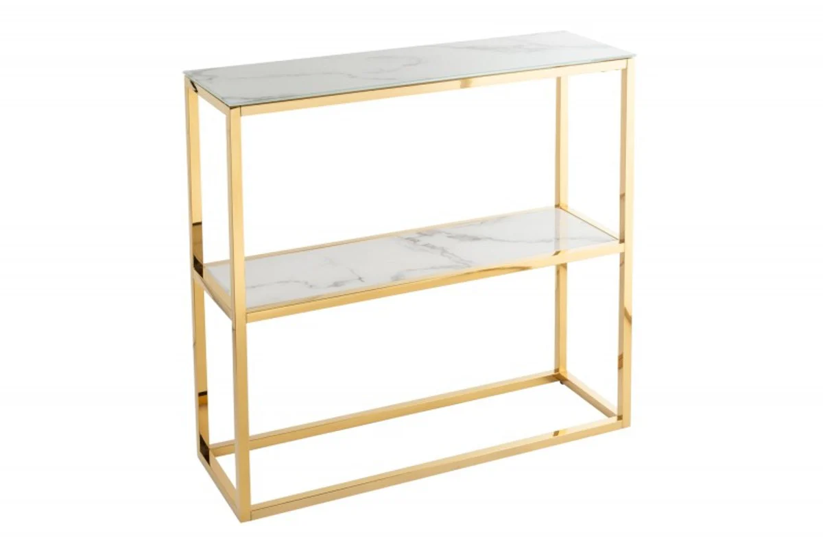 Casa Padrino consola oro / blanco / gris 80 x 26 x H. 80 cm - mesa consola con tapa de vidrio - muebles de sala