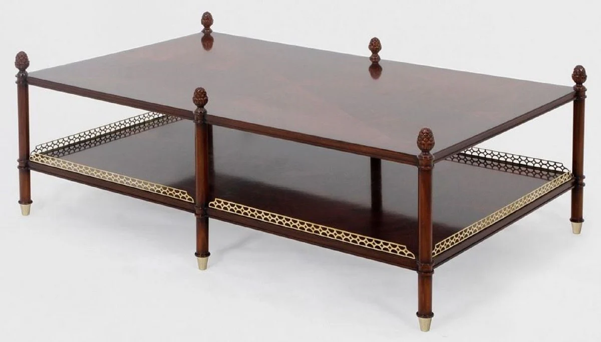 Casa Padrino mesa de centro Art Nouveau de lujo marr¨®n / oro / lat¨®n 129 x 81 x A. 48 cm - Mesa de sal¨®n de caoba noble - Muebles de Sal¨®n - Calidad de Lujo