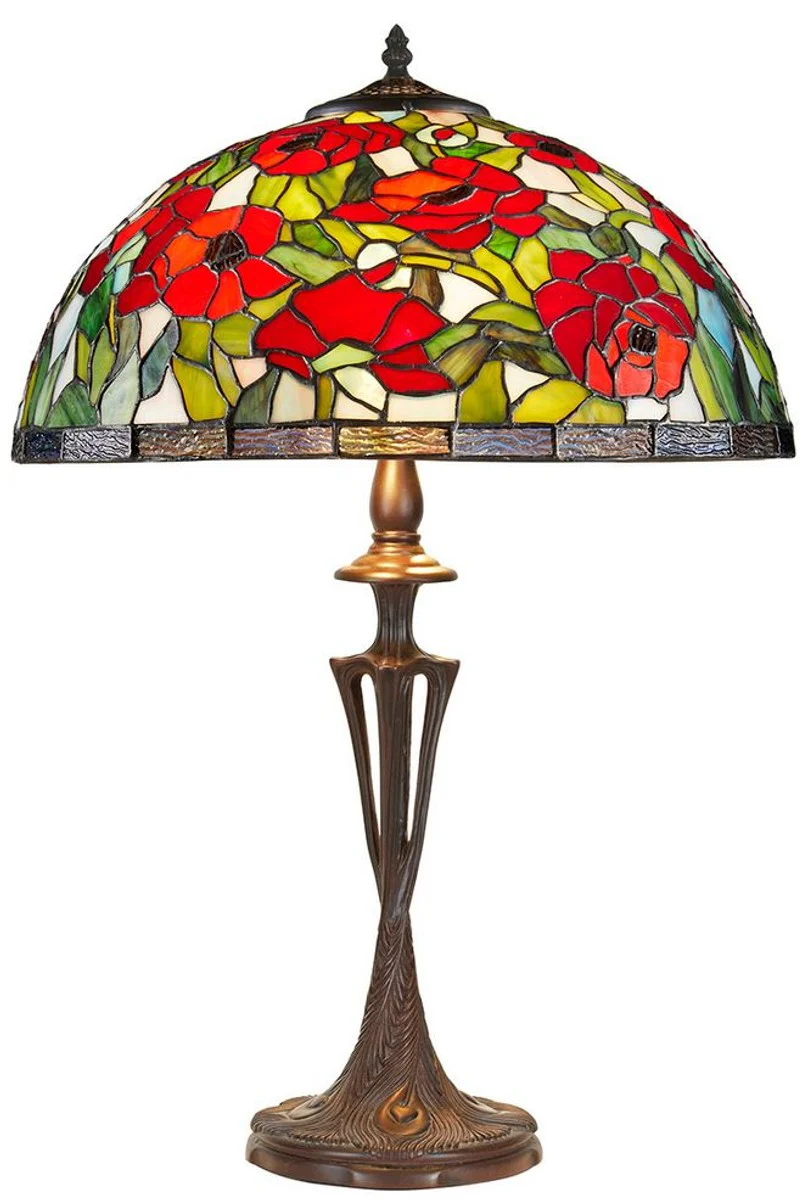 Casa Padrino Tiffany Table Lamp Bronze Colors / Multicolored Ø 40 x H. 60 cm - Handmade Stool Lamp