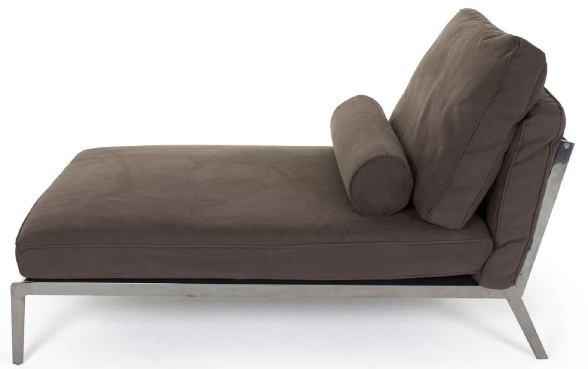 Casa Padrino chaise longue de gamuza de lujo marr¨®n / plata 160 x 80 x A. 85 cm - Sal¨®n de cuero nobuck tumbona de relax con almohadas - Muebles de sal¨®n de lujo