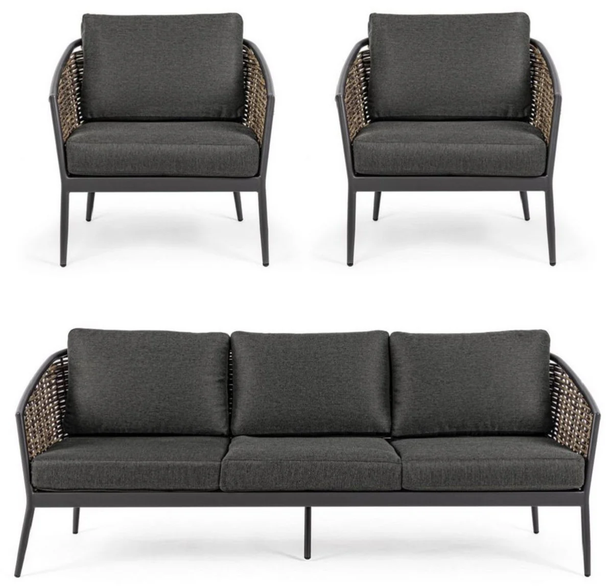 Casa Padrino conjunto de muebles de jard¨ªn de lujo antracita / marr¨®n - 1 Sof¨¢ de Jard¨ªn y 2 Sillones de Jard¨ªn - Muebles de jard¨ªn - Muebles de piscina - Muebles de exterior - Muebles de lujo