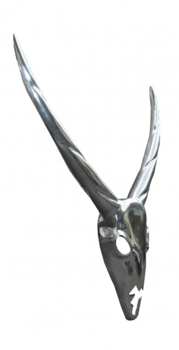 Casa Padrino designer deco antelope antlers in polished aluminum silver H 75 cm, W 67 cm - Wall Figurine - antlers - antlers wall