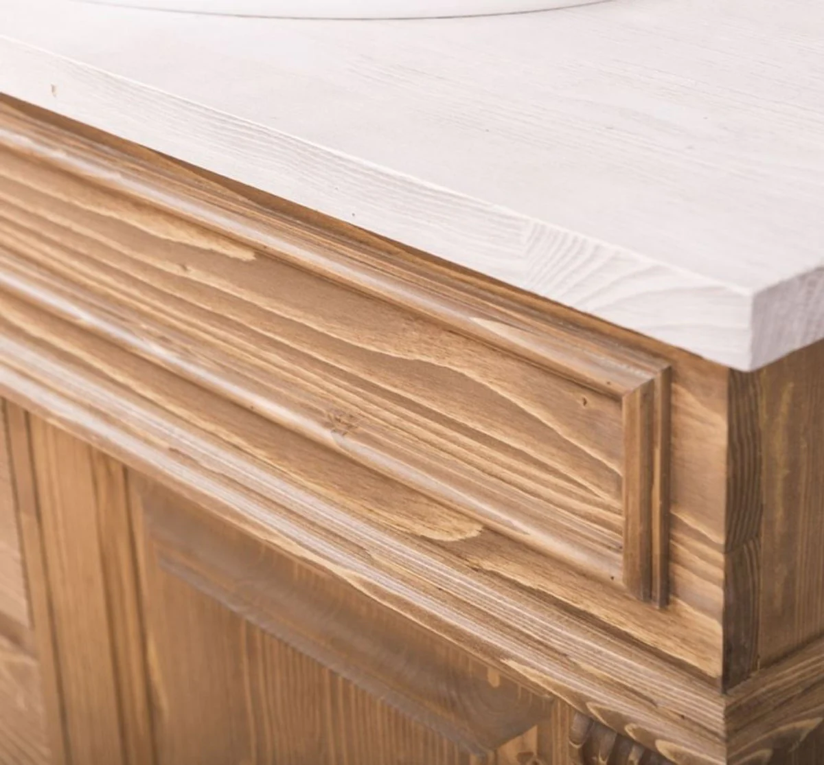 Casa Padrino Conjunto de Baño de Estilo Campestre Natural / Blanco - 1 Gabinete del Fregadero y 1 Espejo de Pared - Muebles de Baño de Madera Maciza en Estilo Campestre