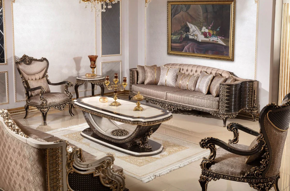 Casa Padrino sof¨¢ barroco de lujo gris / marr¨®n oscuro / oro 282 cm